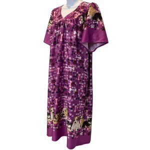 VTG Anthony Richards? Medium-Large?. Dogs Bones Paws Black Mumu Dress Short Slv